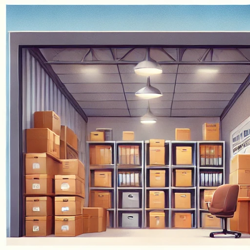 A neatly organized student storage unit in Epsom boasts shelves full of labeled cardboard boxes, with additional boxes stacked to the side. Overhead, three lights illuminate the orderly space.